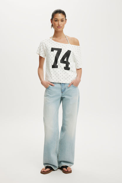 The Sporty Off Shoulder Graphic Tee