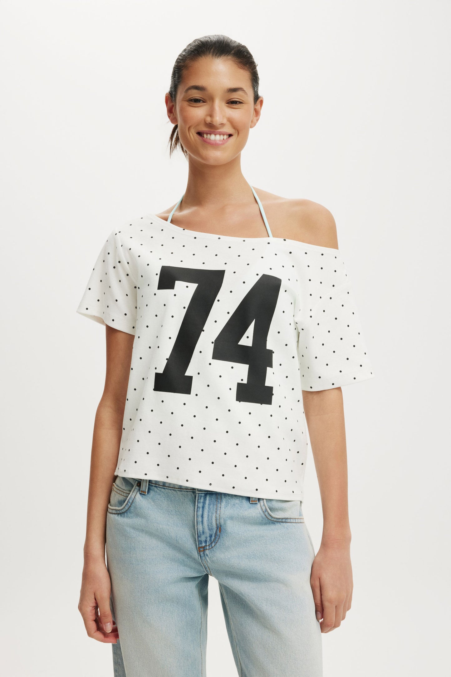The Sporty Off Shoulder Graphic Tee