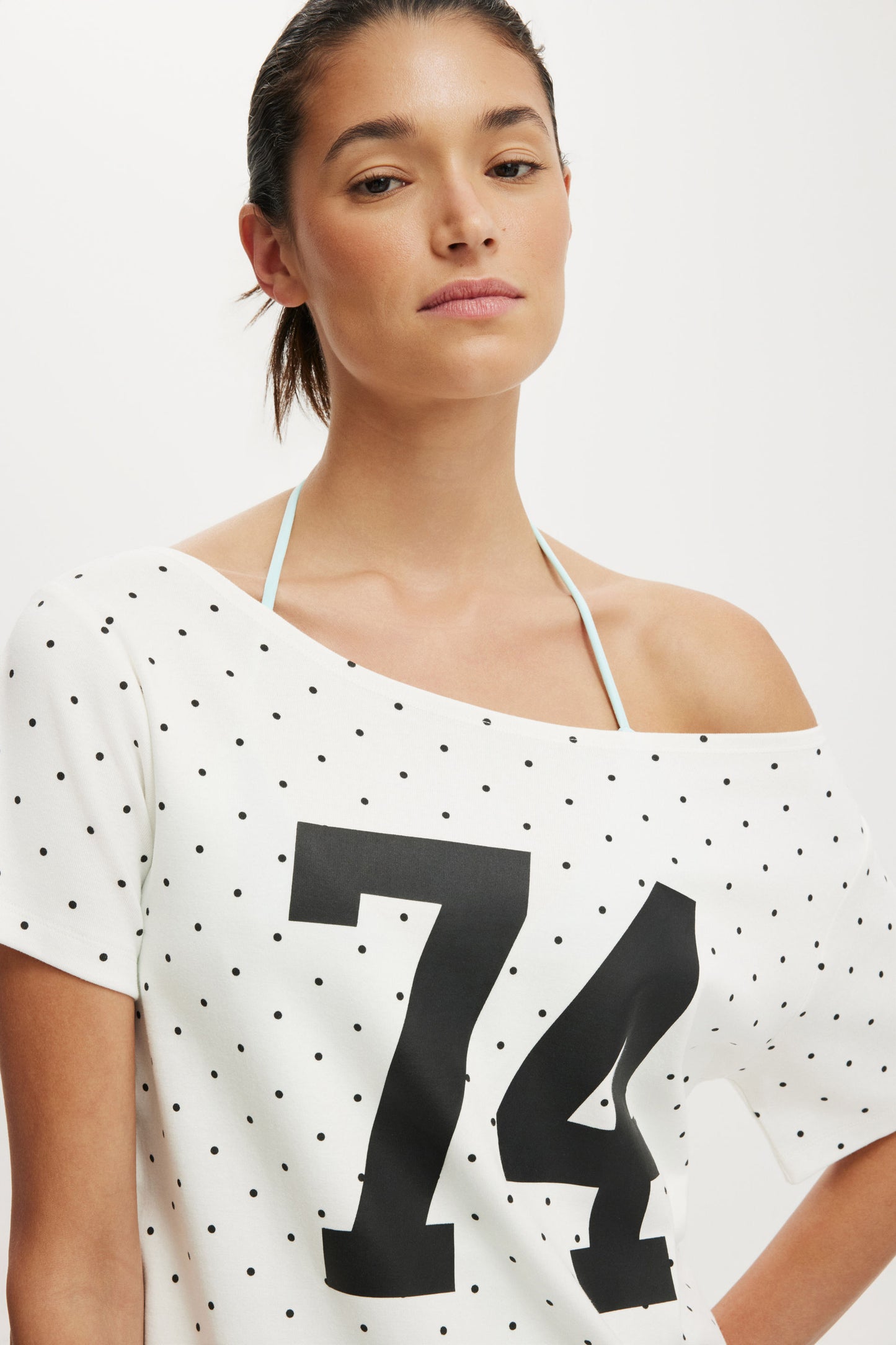 The Sporty Off Shoulder Graphic Tee