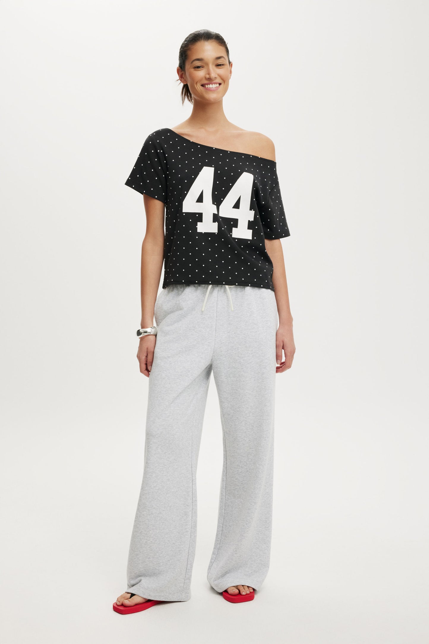 The Sporty Off Shoulder Graphic Tee