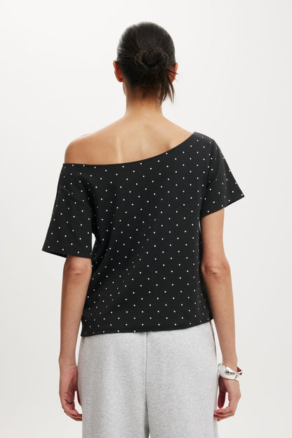 The Sporty Off Shoulder Graphic Tee