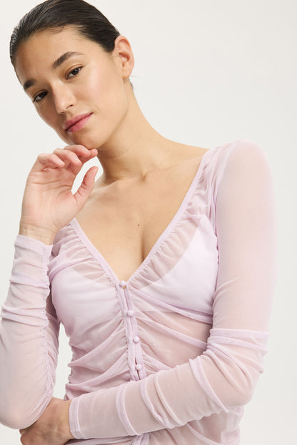 Alix Mesh Button Through Long Sleeve