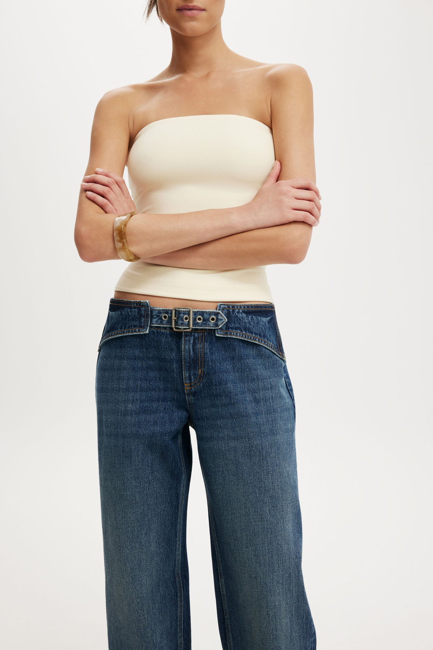Belted Low Rise Straight Jean