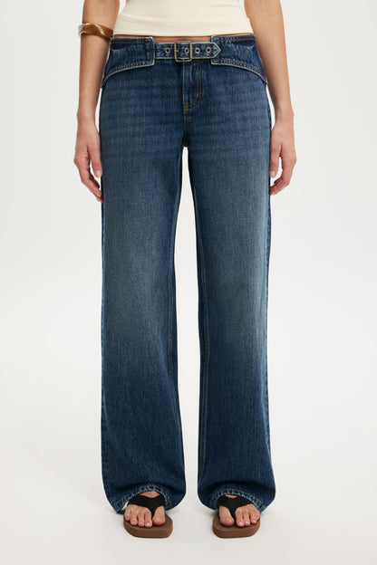 Belted Low Rise Straight Jean