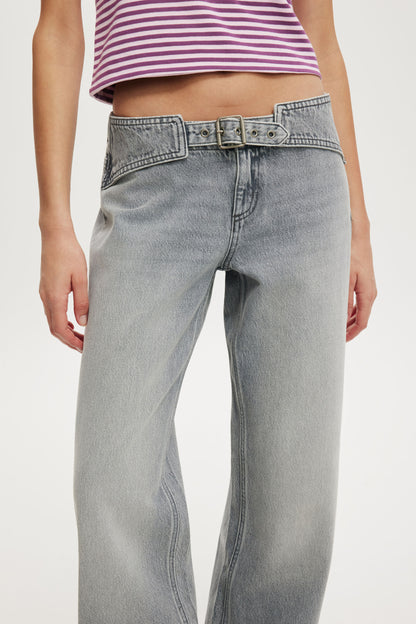 Belted Low Rise Straight Jean