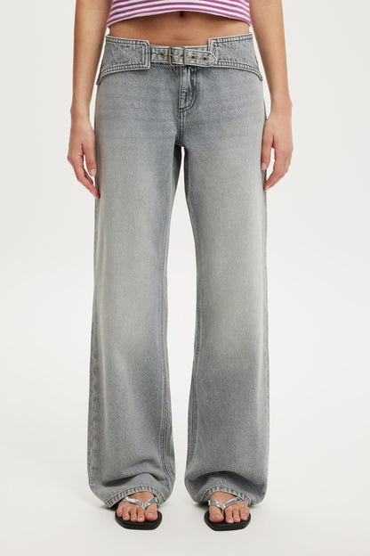 Belted Low Rise Straight Jean