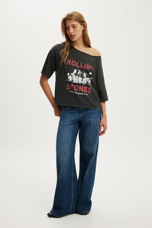 Rolling Stones Off the Shoulder Boxy Music Graphic Tee