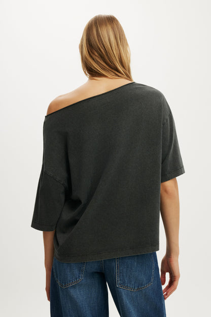 Rolling Stones Off the Shoulder Boxy Music Graphic Tee