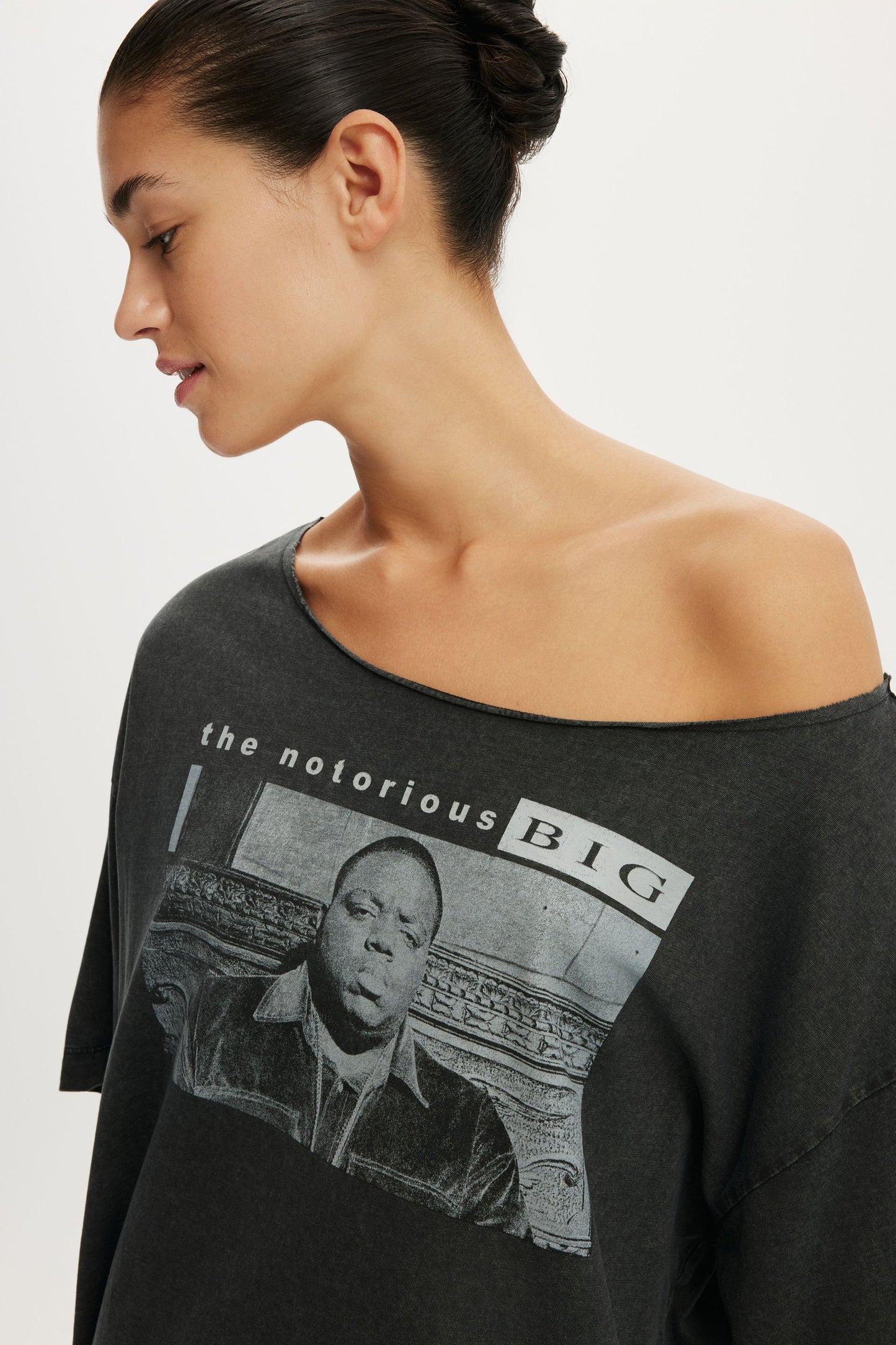 The Notorious B.I.G Off the Shoulder Boxy Music Graphic Tee