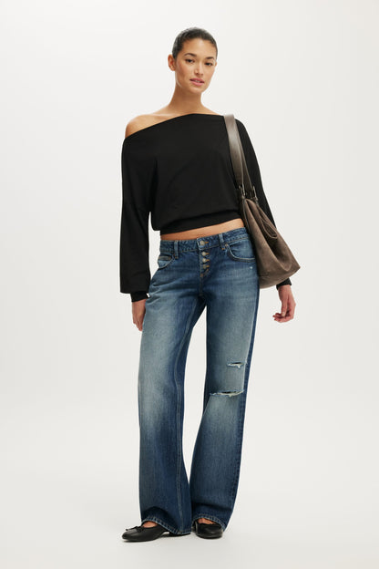 Sage Off Shoulder Long Sleeve