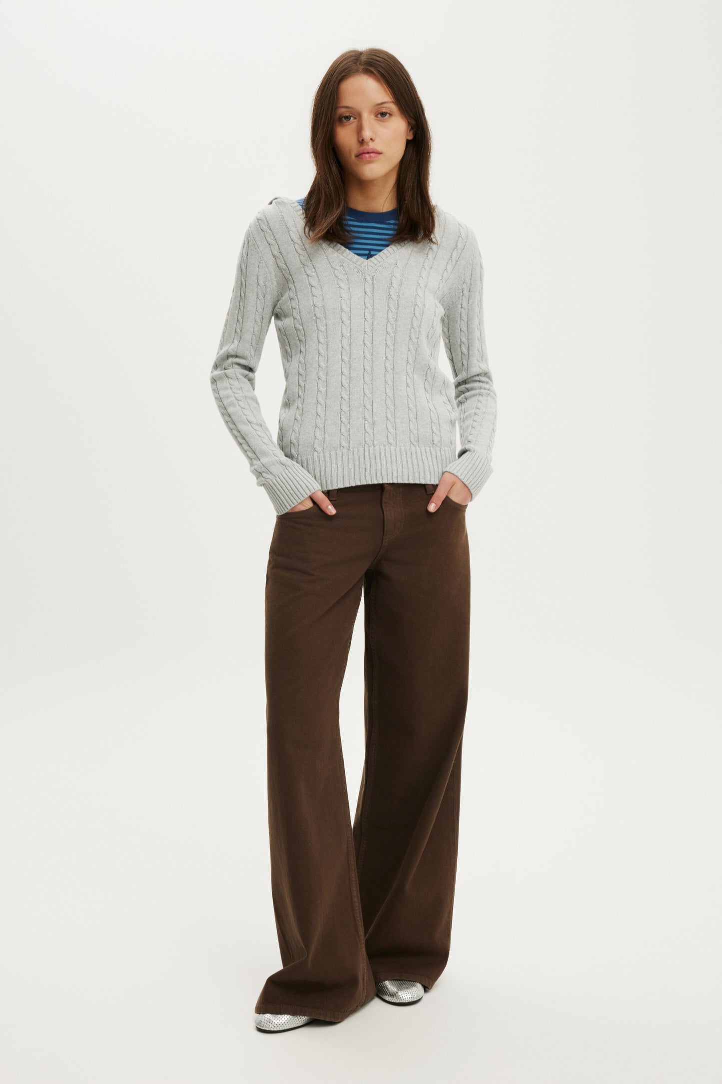 Cotton V Neck Pullover