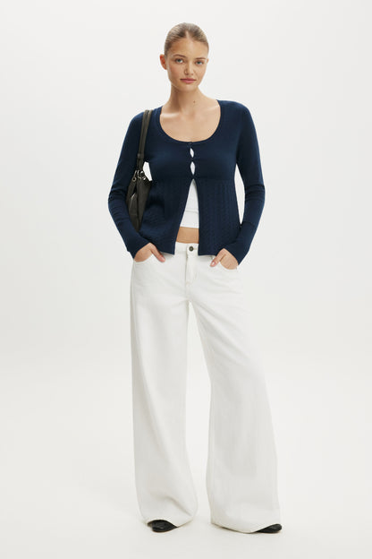 Ls Babydoll Button Through Knit