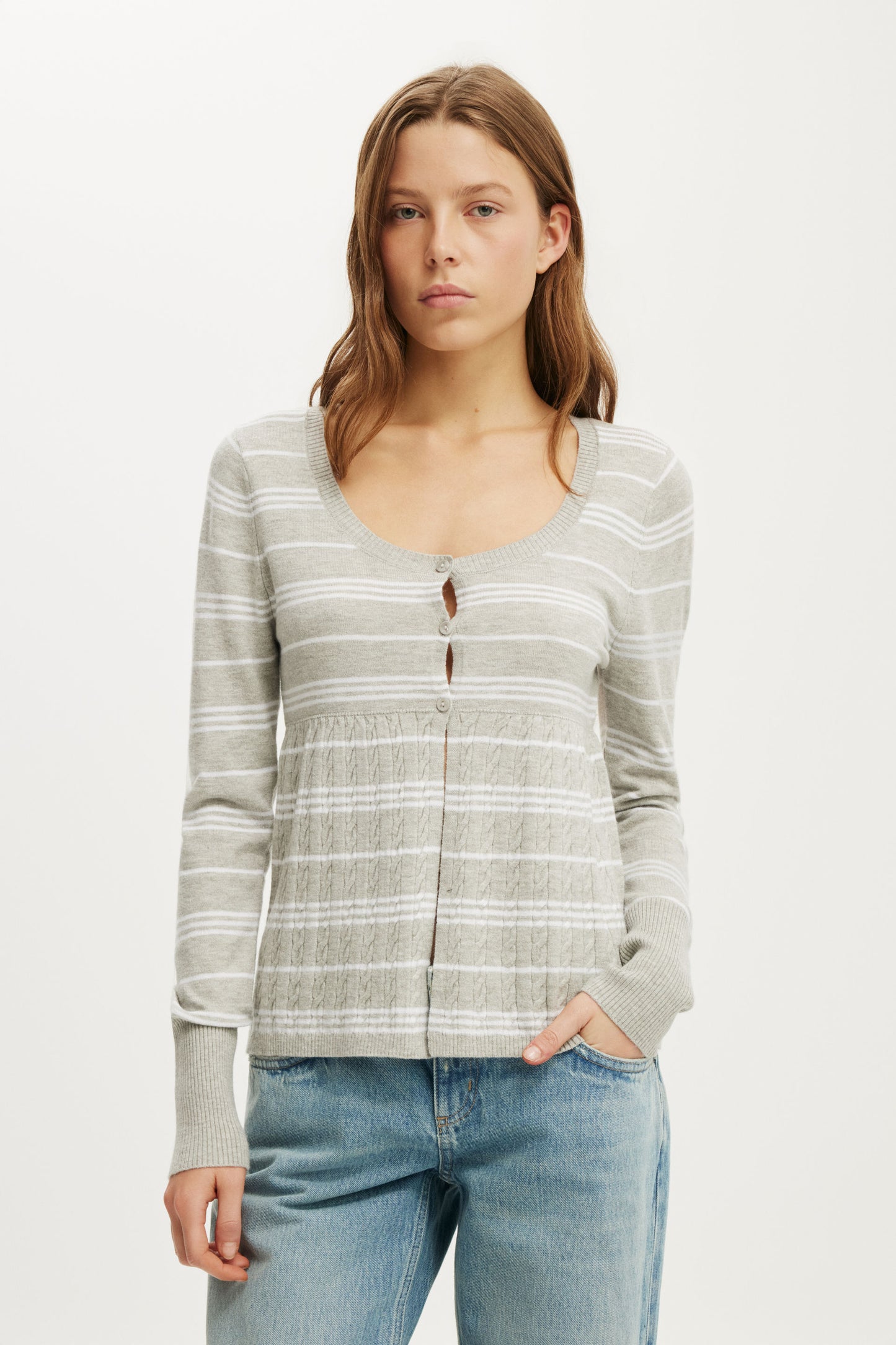 Ls Babydoll Button Through Knit