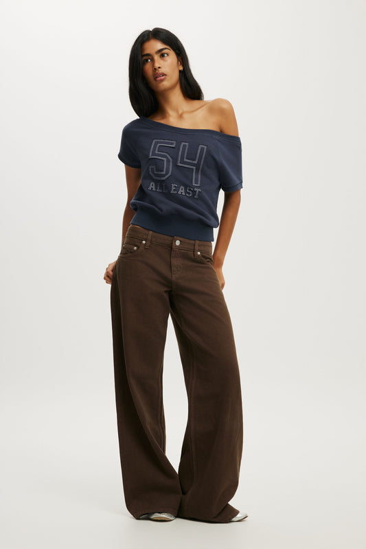 Short Sleeve Off Shoulder Sweatshirt
