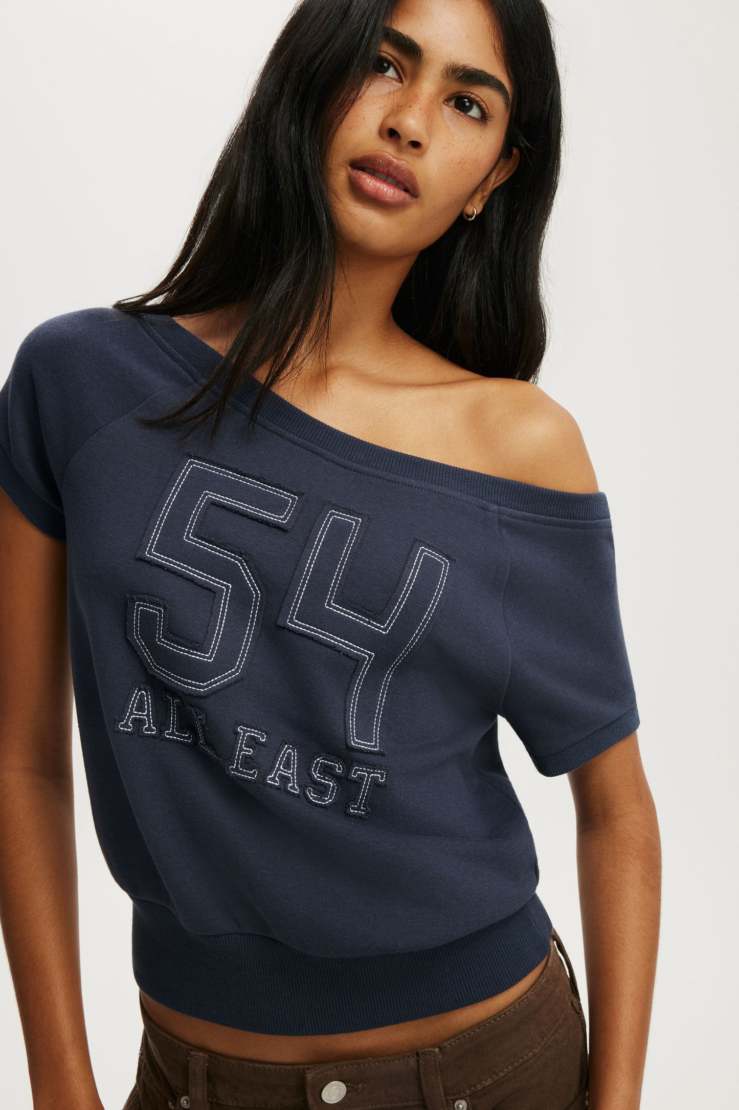 Short Sleeve Off Shoulder Sweatshirt