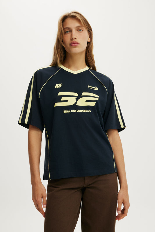 Vneck Oversized Raglan Graphic Tee