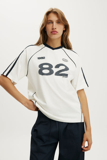 Vneck Oversized Raglan Graphic Tee