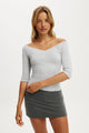 Off Shoulder V Neck 3/4 Tee