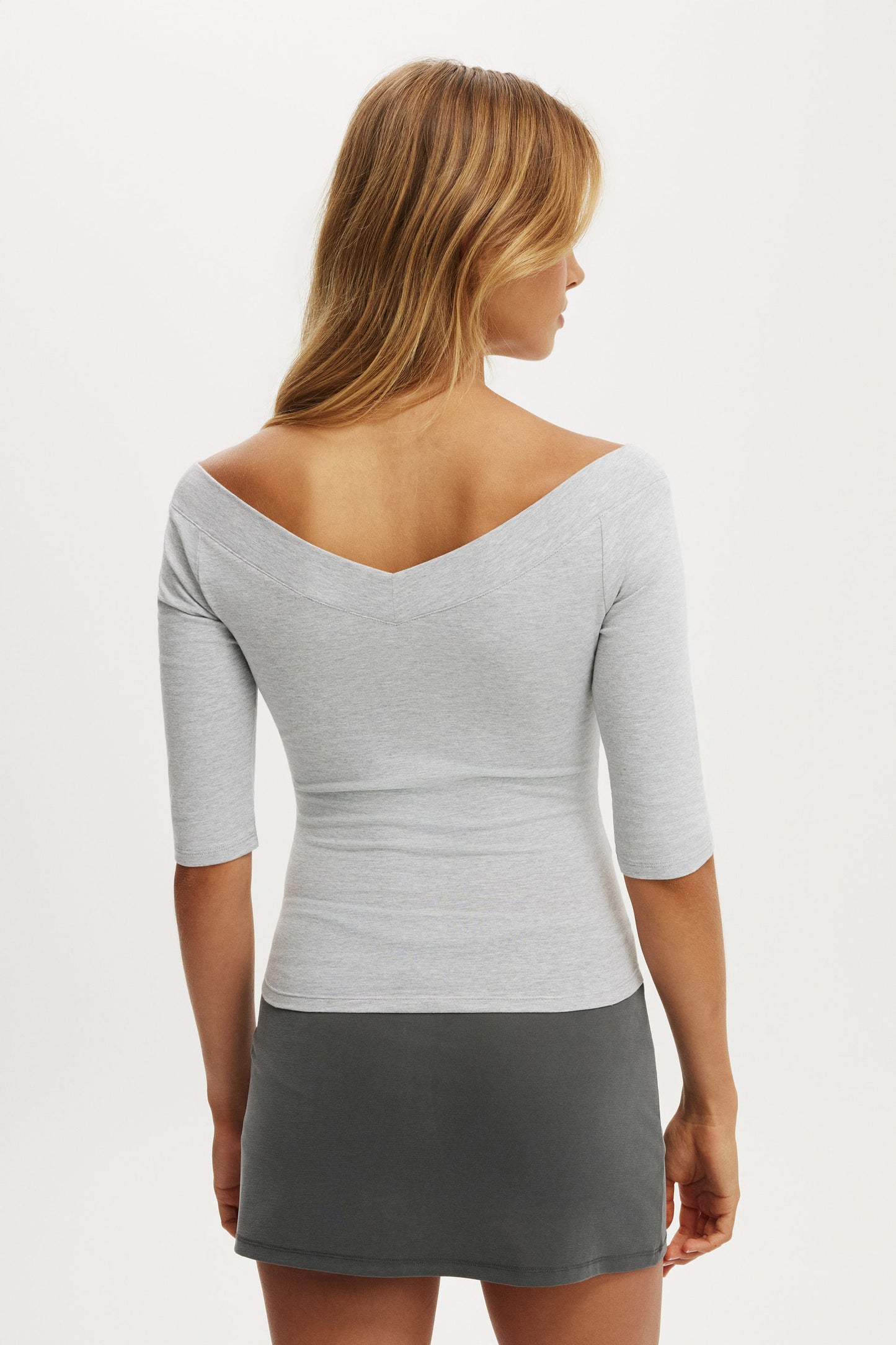 Off Shoulder V Neck 3/4 Tee