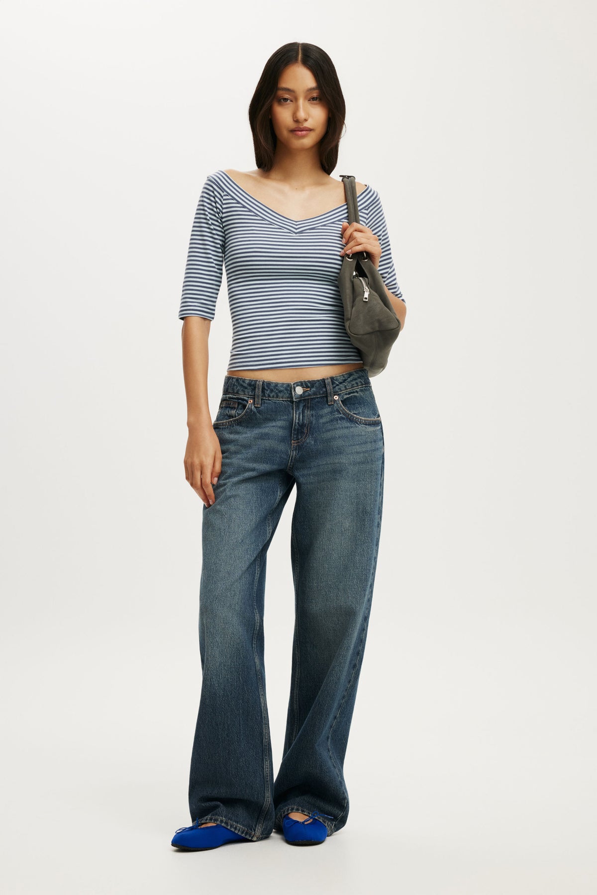 Bella Off Shoulder V Neck 3/4 Tee