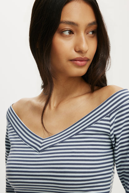 Bella Off Shoulder V Neck 3/4 Tee