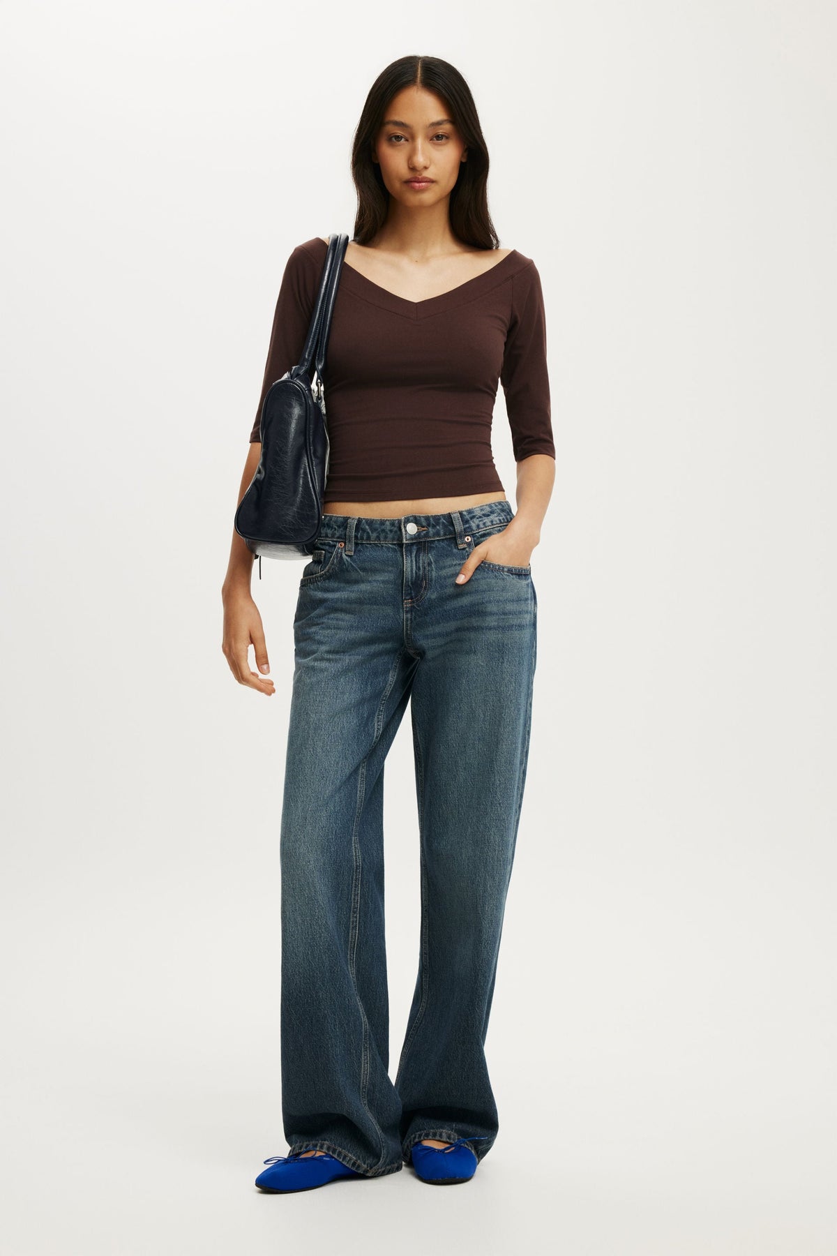 Bella Off Shoulder V Neck 3/4 Tee