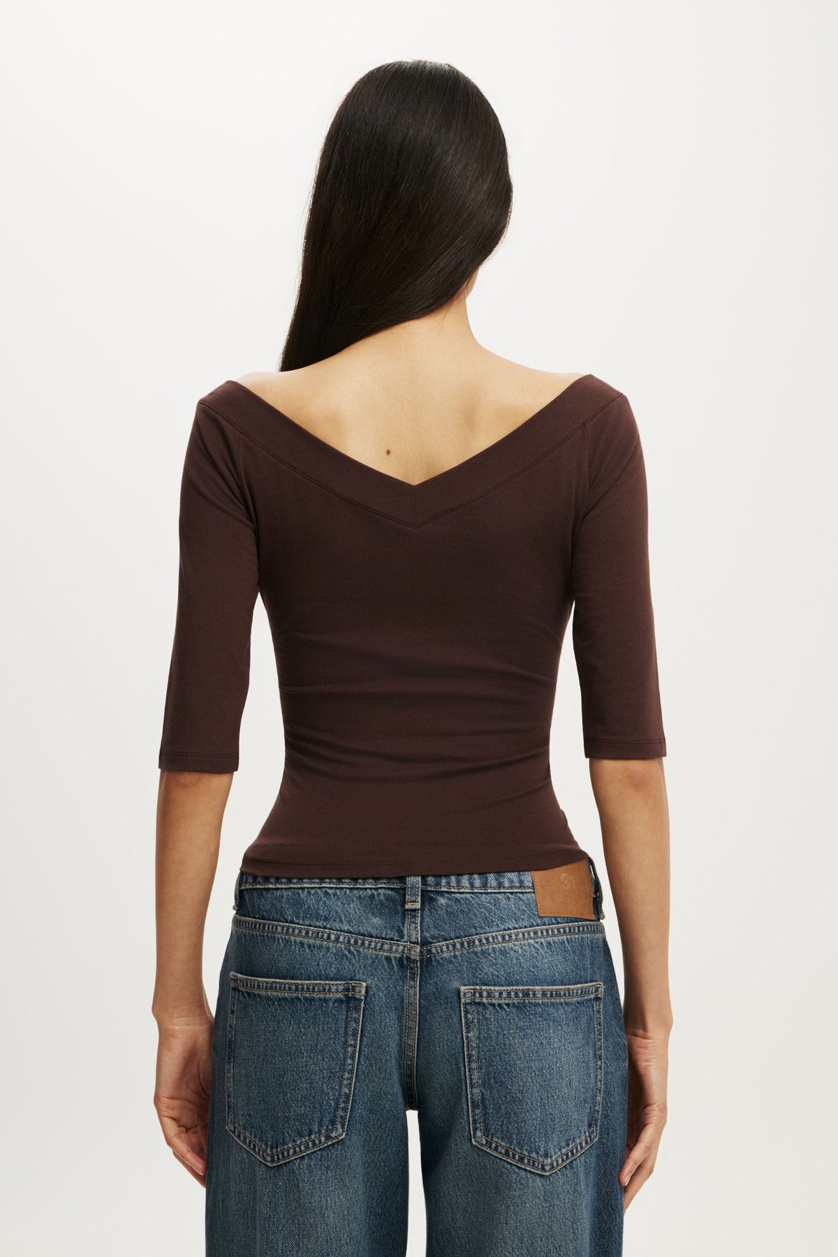 Bella Off Shoulder V Neck 3/4 Tee