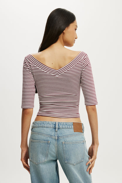 Bella Off Shoulder V Neck 3/4 Tee