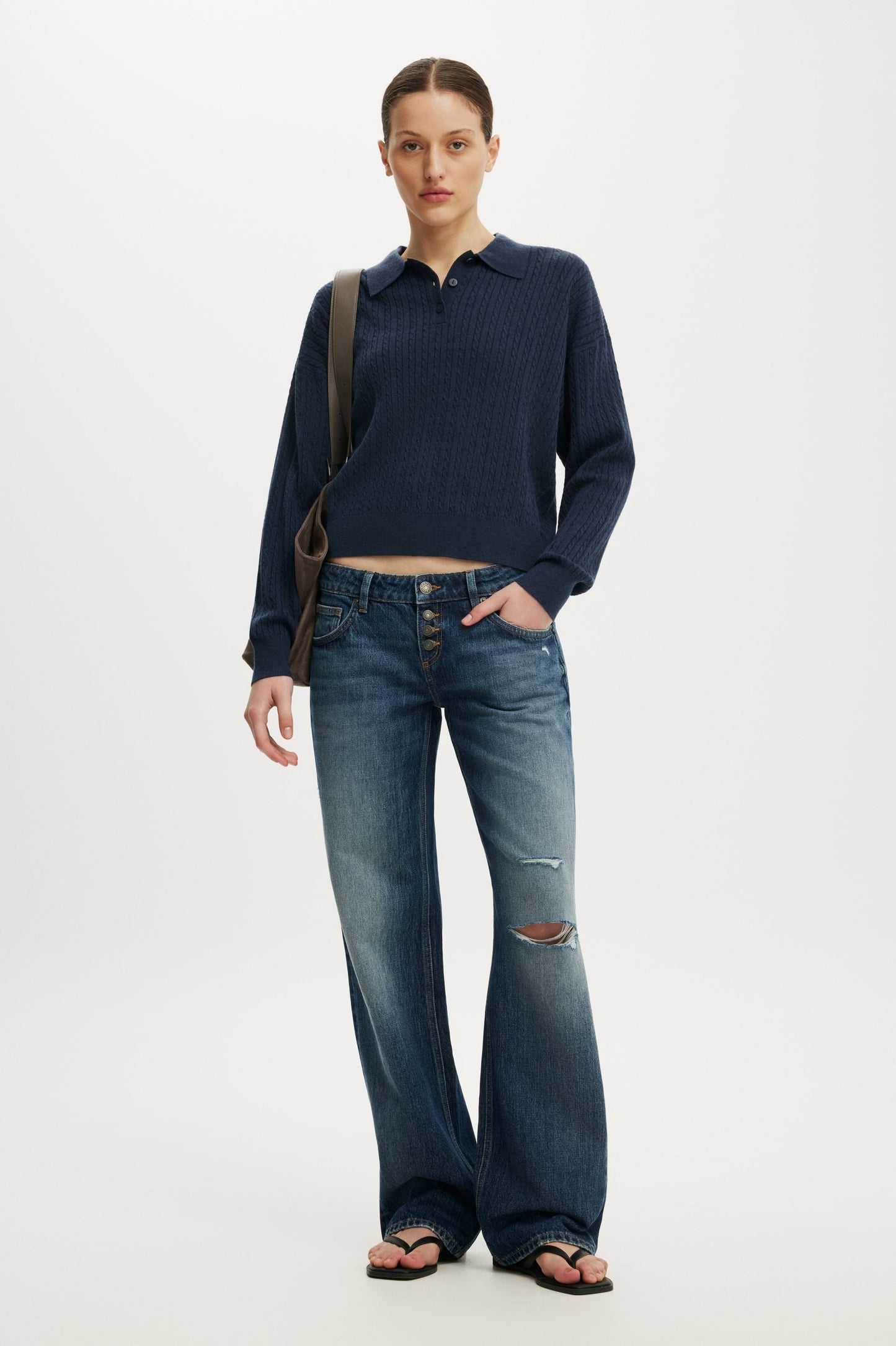 Boxy Ls Polo Knit
