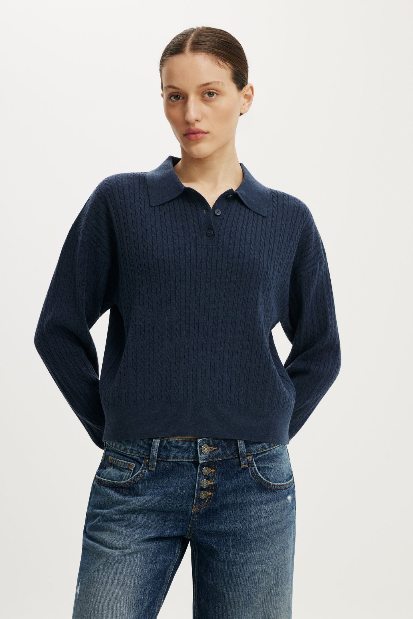 Boxy Ls Polo Knit