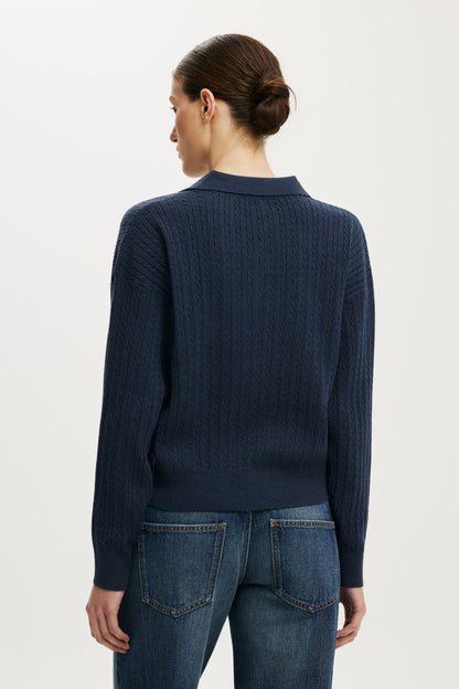 Boxy Ls Polo Knit