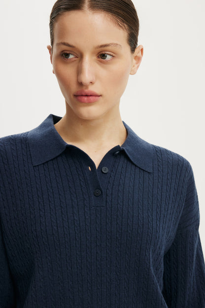 Boxy Ls Polo Knit