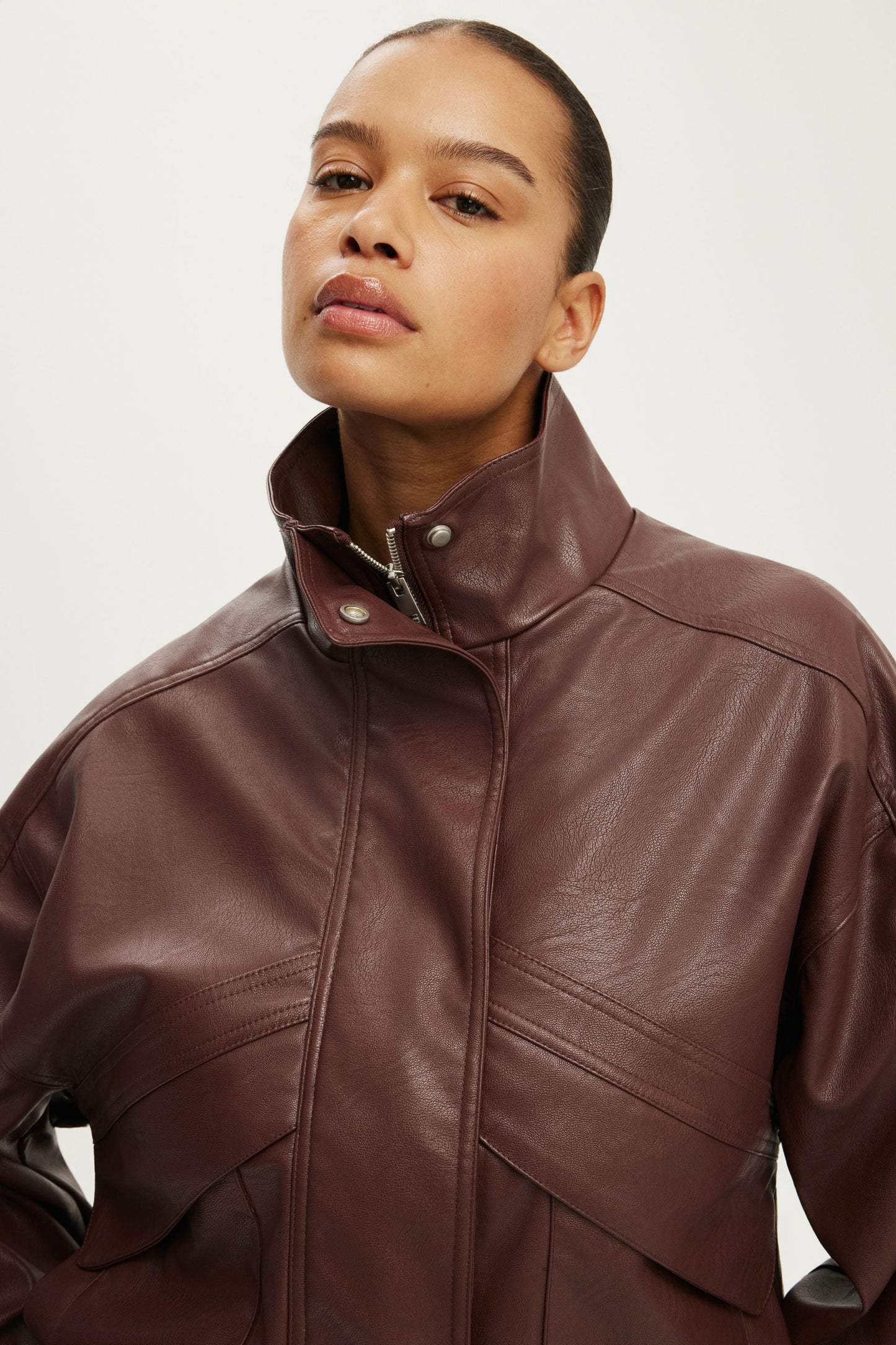 Theo Faux Leather Bomber