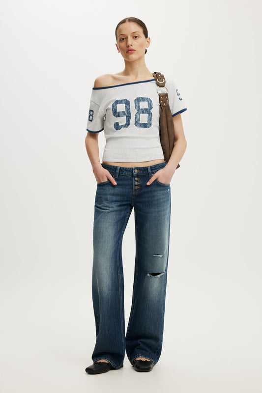 The Fitted Off Shoulder Graphic Tee