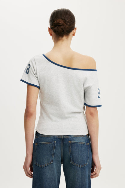 The Fitted Off Shoulder Graphic Tee