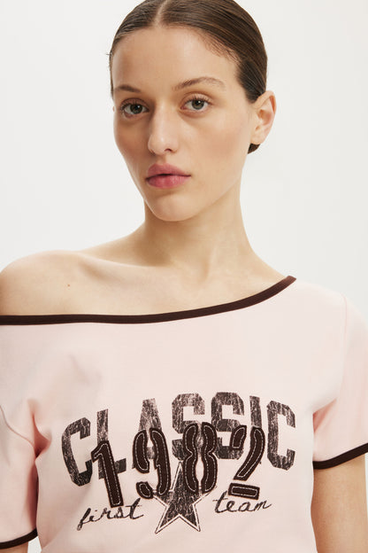 The Fitted Off Shoulder Graphic Tee