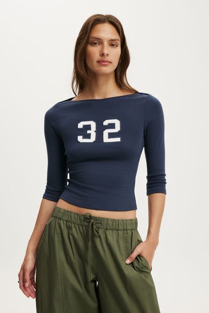 Boat Neck Graphic 3/4 Sleeve
