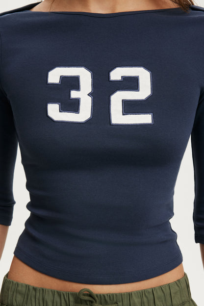 Boat Neck Graphic 3/4 Sleeve