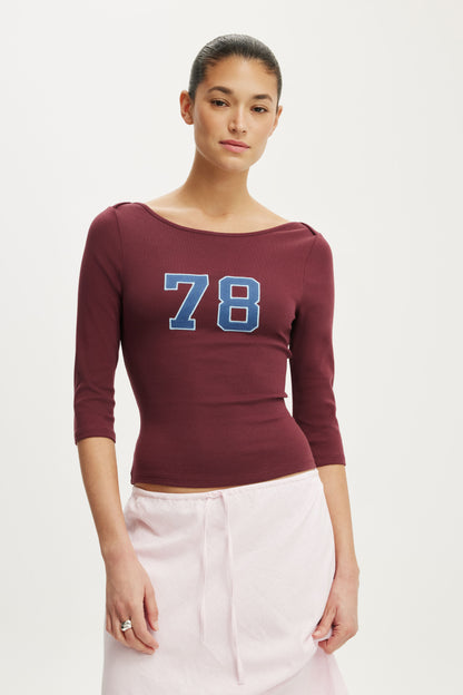 Boat Neck Graphic 3/4 Sleeve