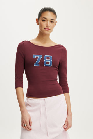 Boat Neck Graphic 3/4 Sleeve