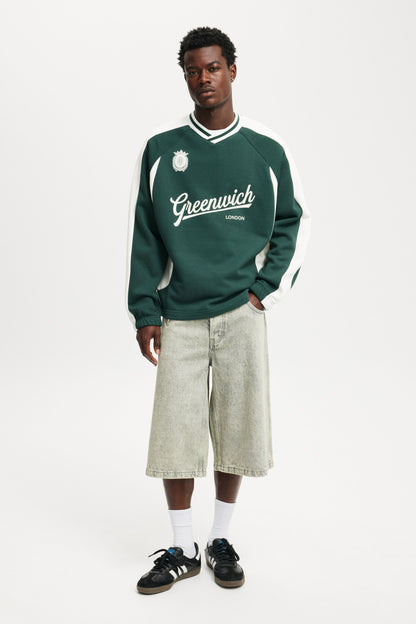 Graphic V-Neck Fleece Sweater