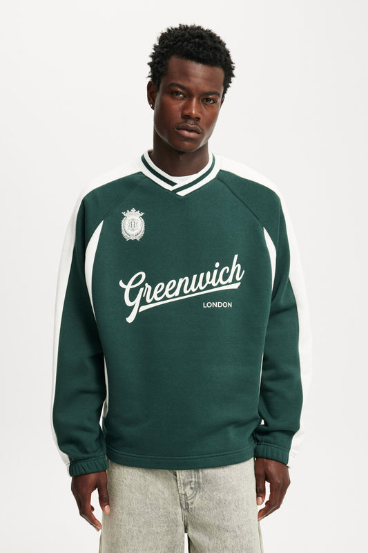 Graphic V-Neck Fleece Sweater