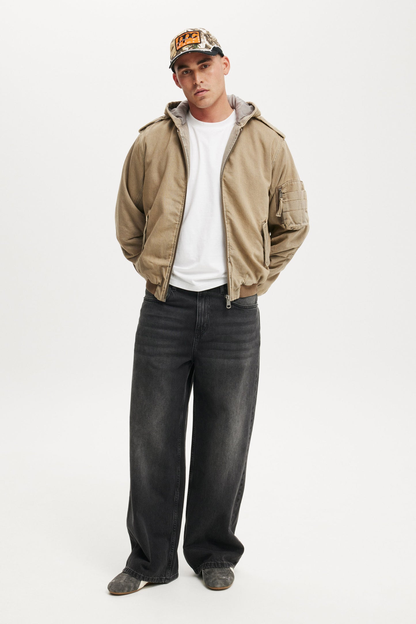 Denim Hooded Bomber Jacket