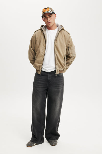 Denim Hooded Bomber Jacket