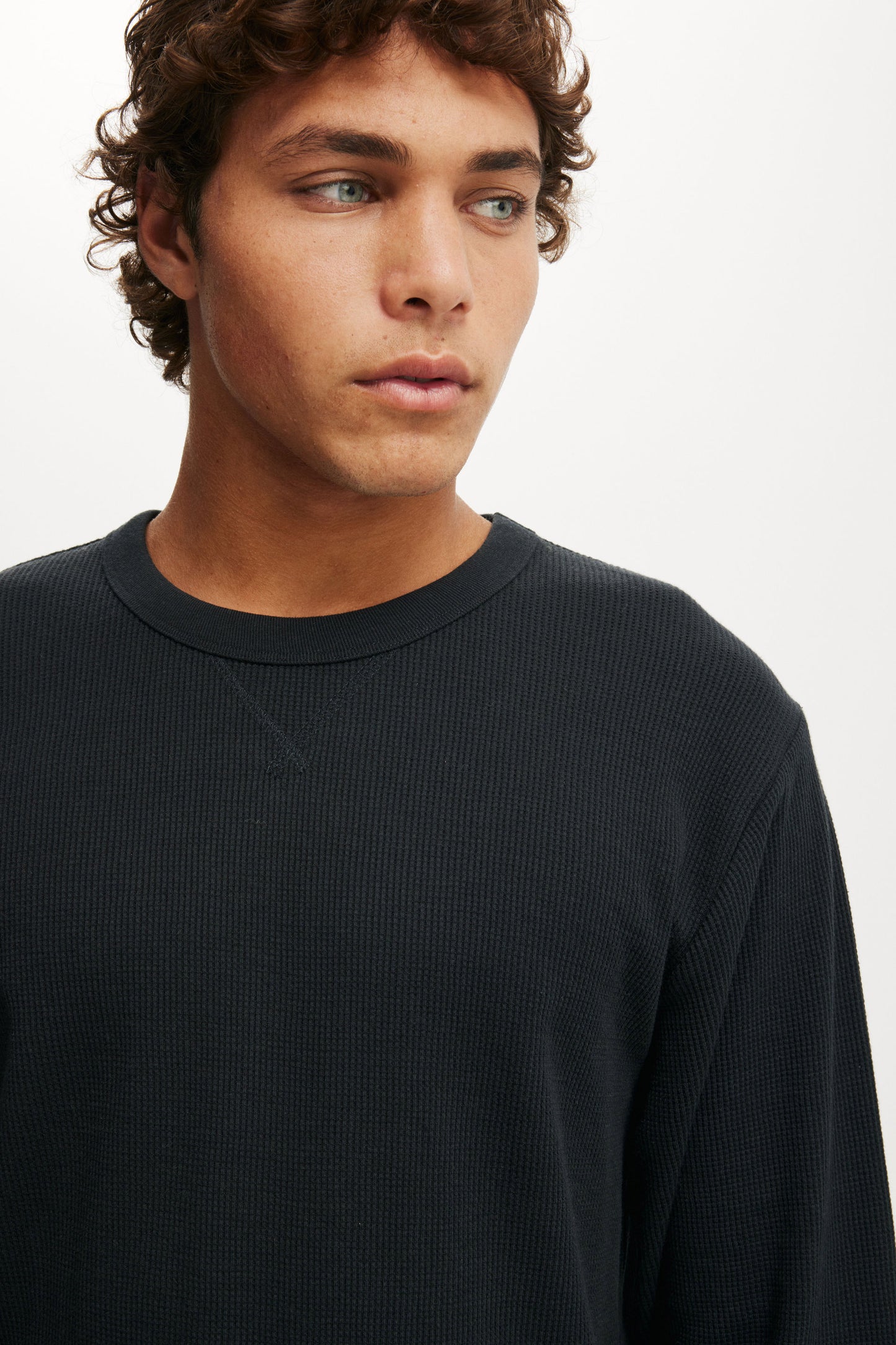 Cropped Fit Textured Long Sleeve