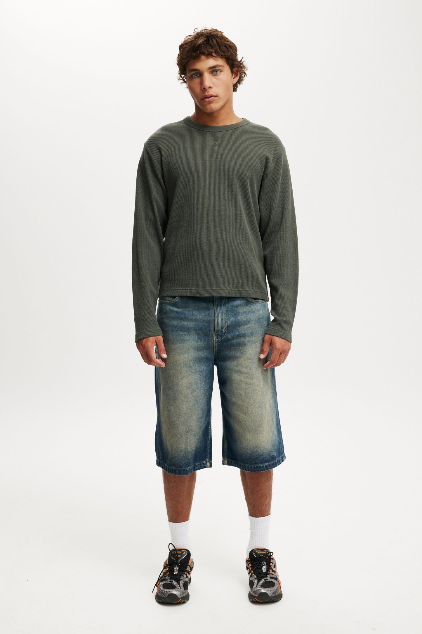 Cropped Fit Textured Long Sleeve