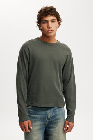 Cropped Fit Textured Long Sleeve