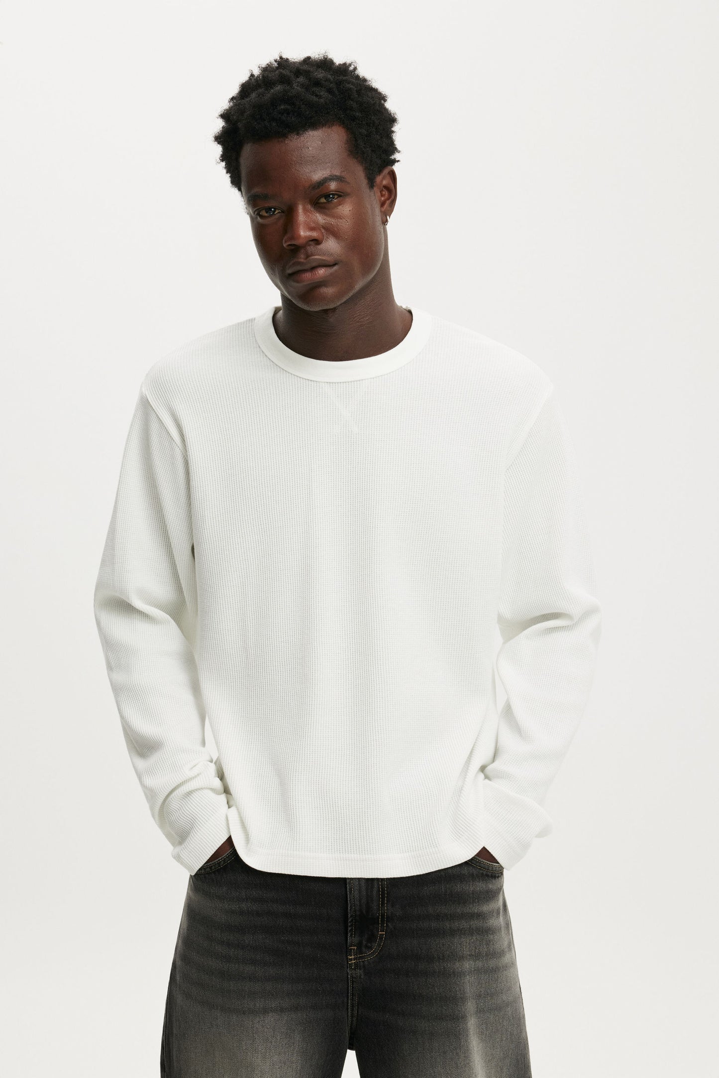 Cropped Fit Textured Long Sleeve