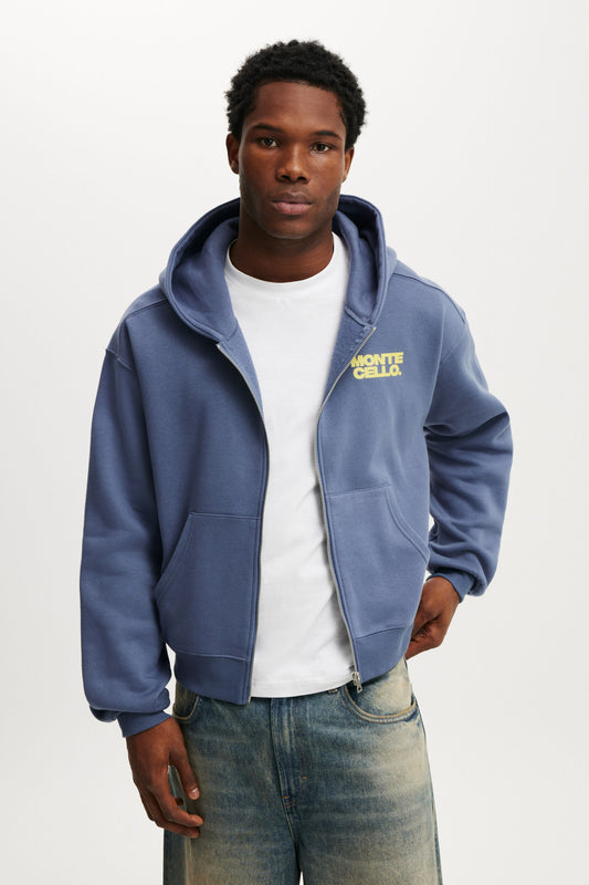 Cropped Zip Up Graphic Hoodie