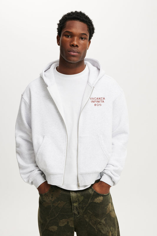 Cropped Zip Up Graphic Hoodie